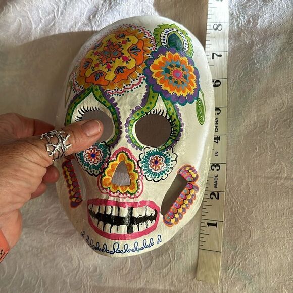 Art Mask Hand Crafted Painted Sugar Skull Skeleton Unique Paper Mache - Picture 6 of 7